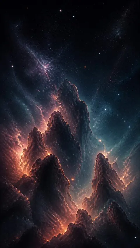 Blue and gold cosmic cliffs filled with stars