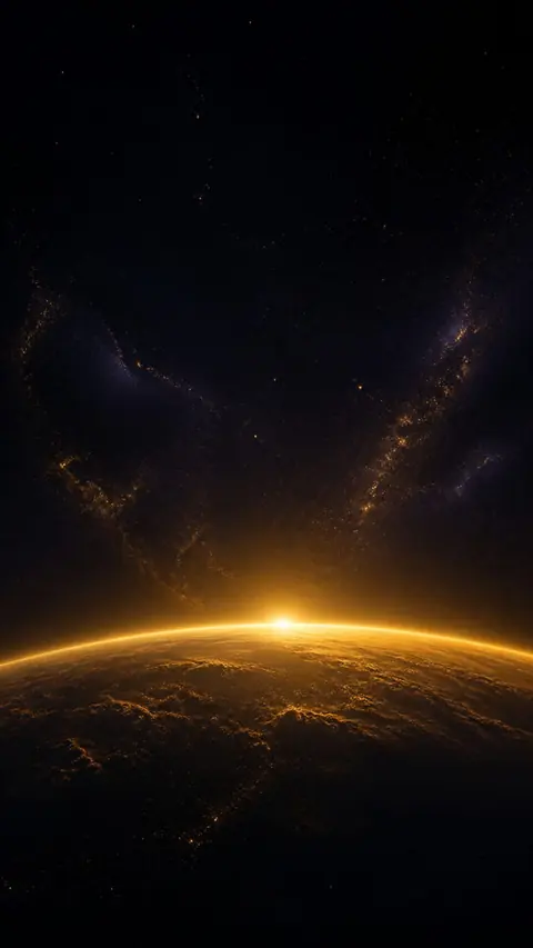 Golden space observatory above a glowing planetary horizon