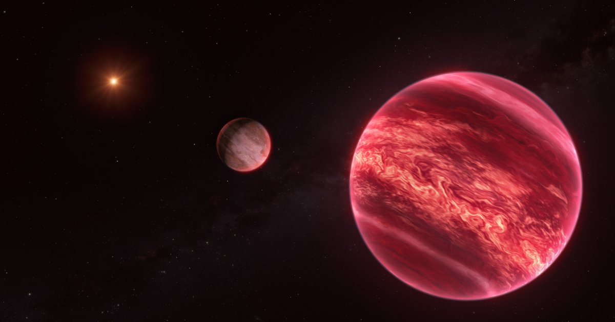 Impresión artística del sistema CD-35 2722: un cuerpo con masa similar a Júpiter, tipo luna, orbitando una enana marrón que a su vez orbita una estrella de baja masa.