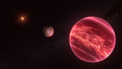 Artist's impression of the CD-35 2722 system: a Jupiter-mass moon-like body orbiting a brown dwarf, which itself orbits a low-mass star.