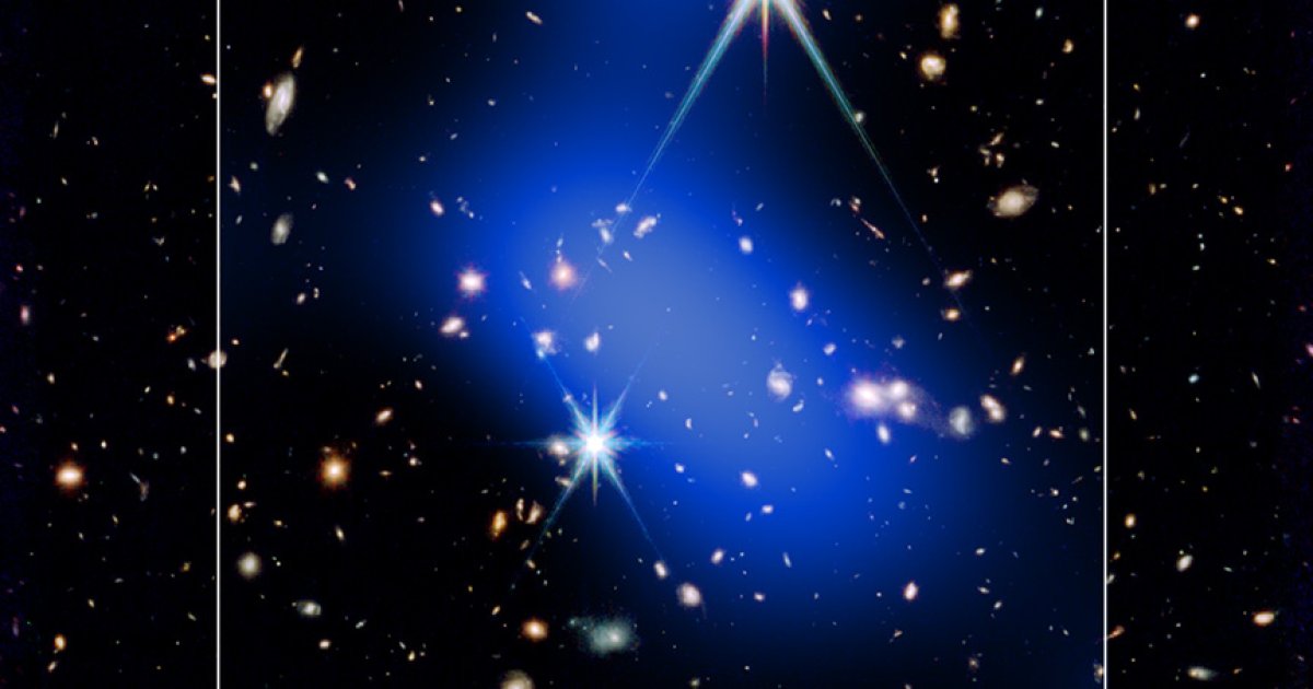 Imagen compuesta de rayos X del Observatorio Chandra que muestra el protocumulo JADES-ID1 alrededor del cuasar ID1, con gas caliente difuso en el universo temprano.